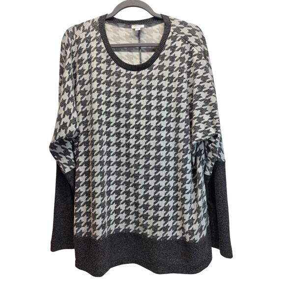 LuLaRoe LLR Gray & White Houndstooth Long Sleeve Tammy Rib Cuff Sweater, Size XL - Picture 1 of 11